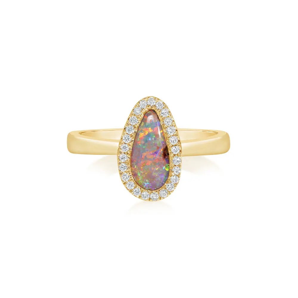 14K Yellow Gold Australian Boulder Opal/Diamond Ring