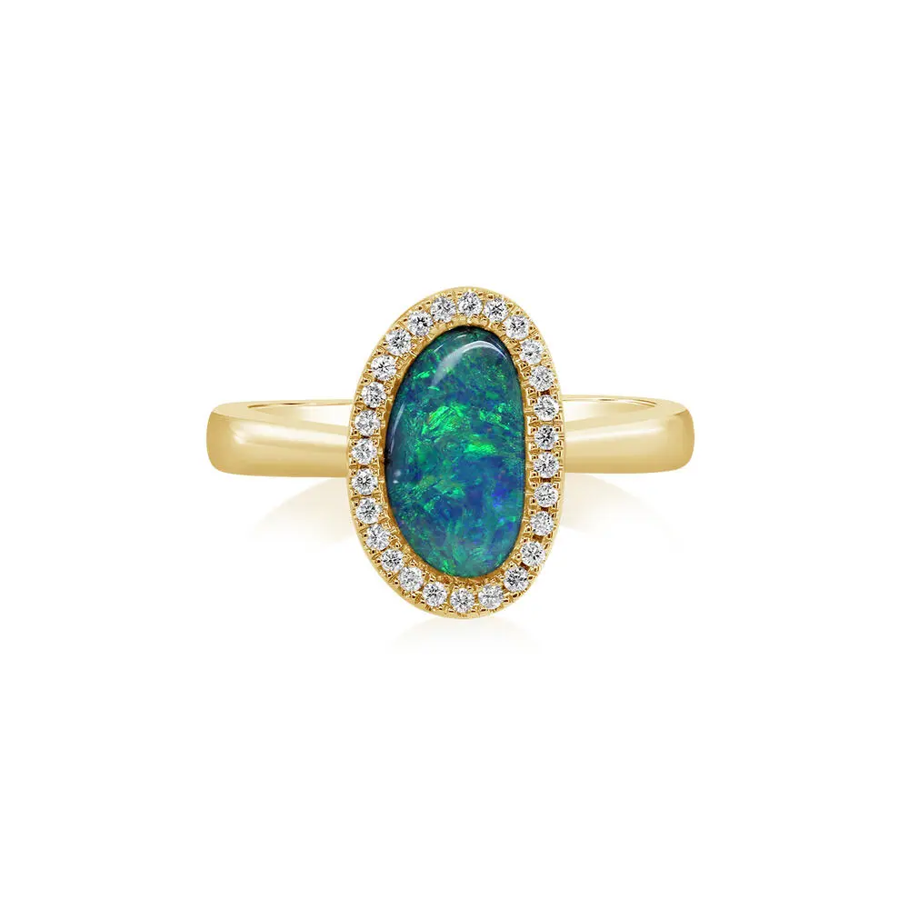 14K Yellow Gold Australian Boulder Opal/Diamond Ring 14K Yellow Gold Australian Boulder Opal/Diamond Ring