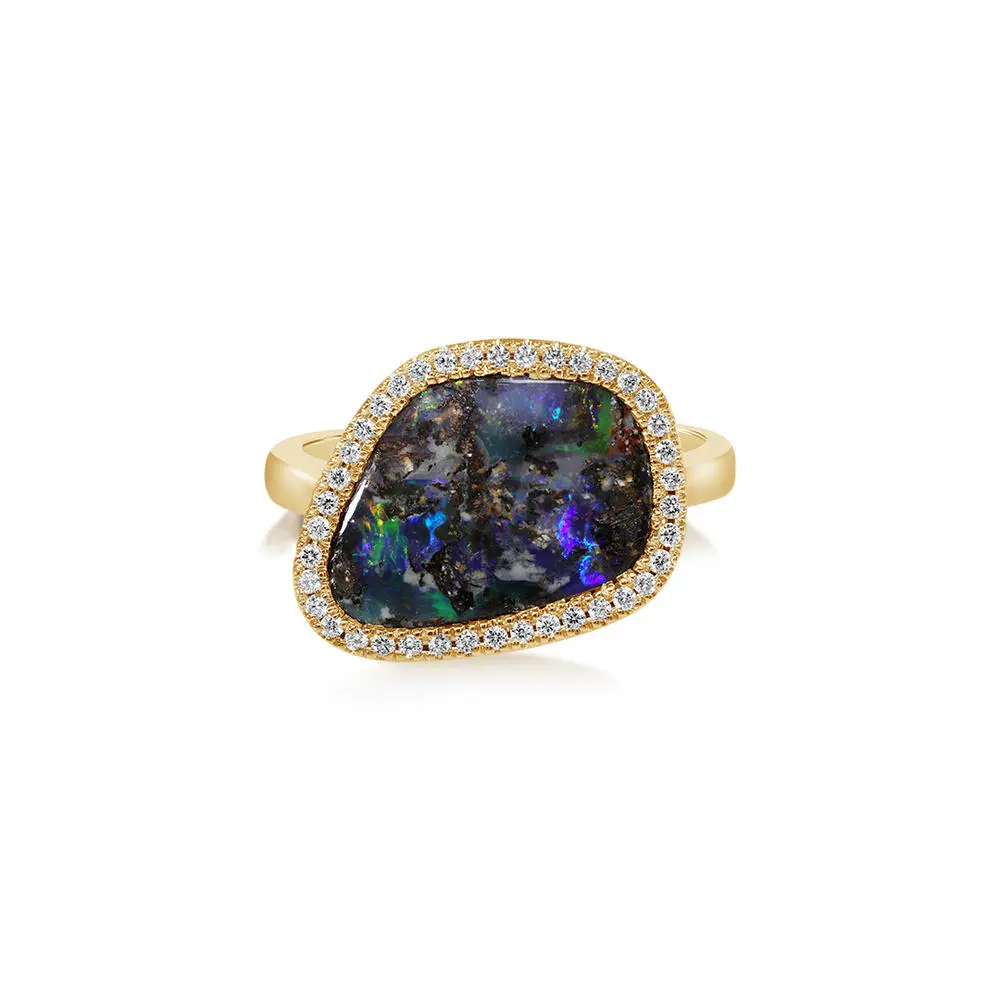 14K Yellow Gold Australian Boulder Opal/Diamond Ring