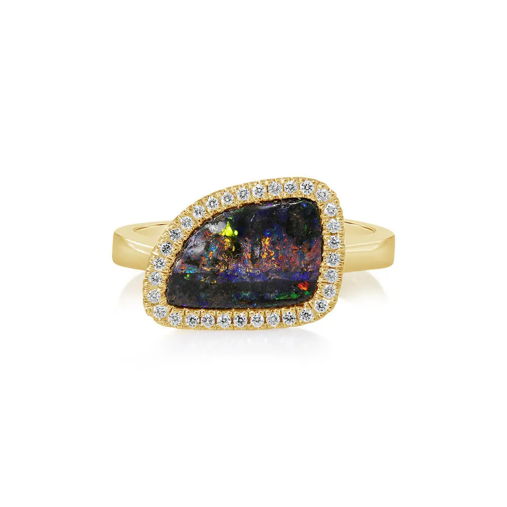 14K Yellow Gold Australian Boulder Opal/Diamond Ring 14K Yellow Gold Australian Boulder Opal/Diamond Ring