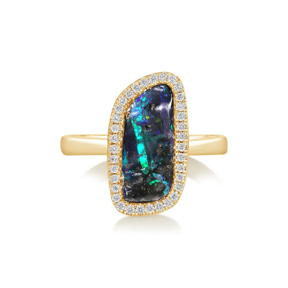 14K Yellow Gold Australian Boulder Opal/Diamond Ring 14K Yellow Gold Australian Boulder Opal/Diamond Ring