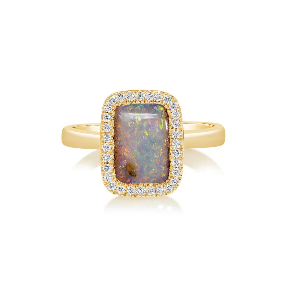 14K Yellow Gold Australian Boulder Opal/Diamond Ring 14K Yellow Gold Australian Boulder Opal/Diamond Ring