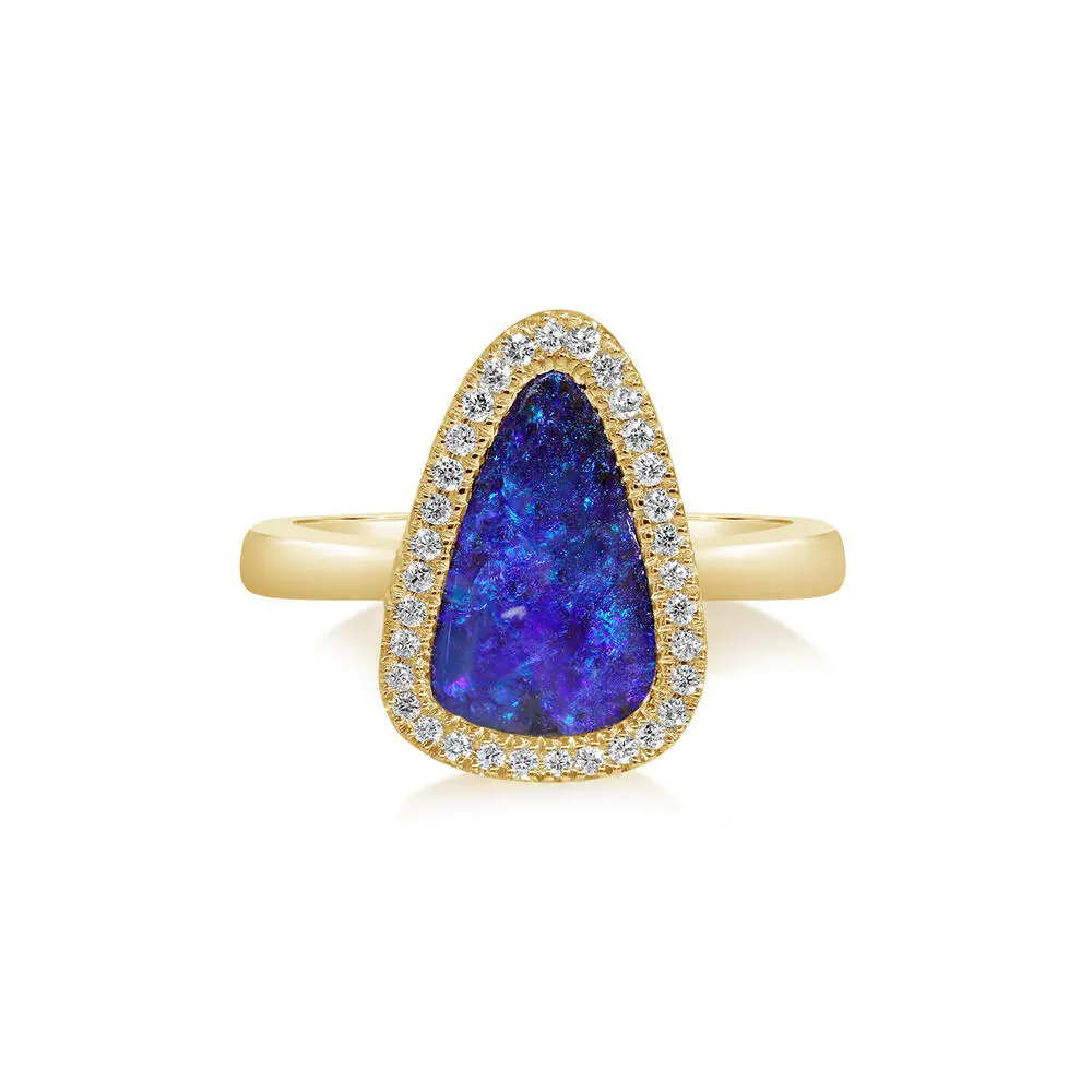14K Yellow Gold Australian Boulder Opal/Diamond Ring 14K Yellow Gold Australian Boulder Opal/Diamond Ring