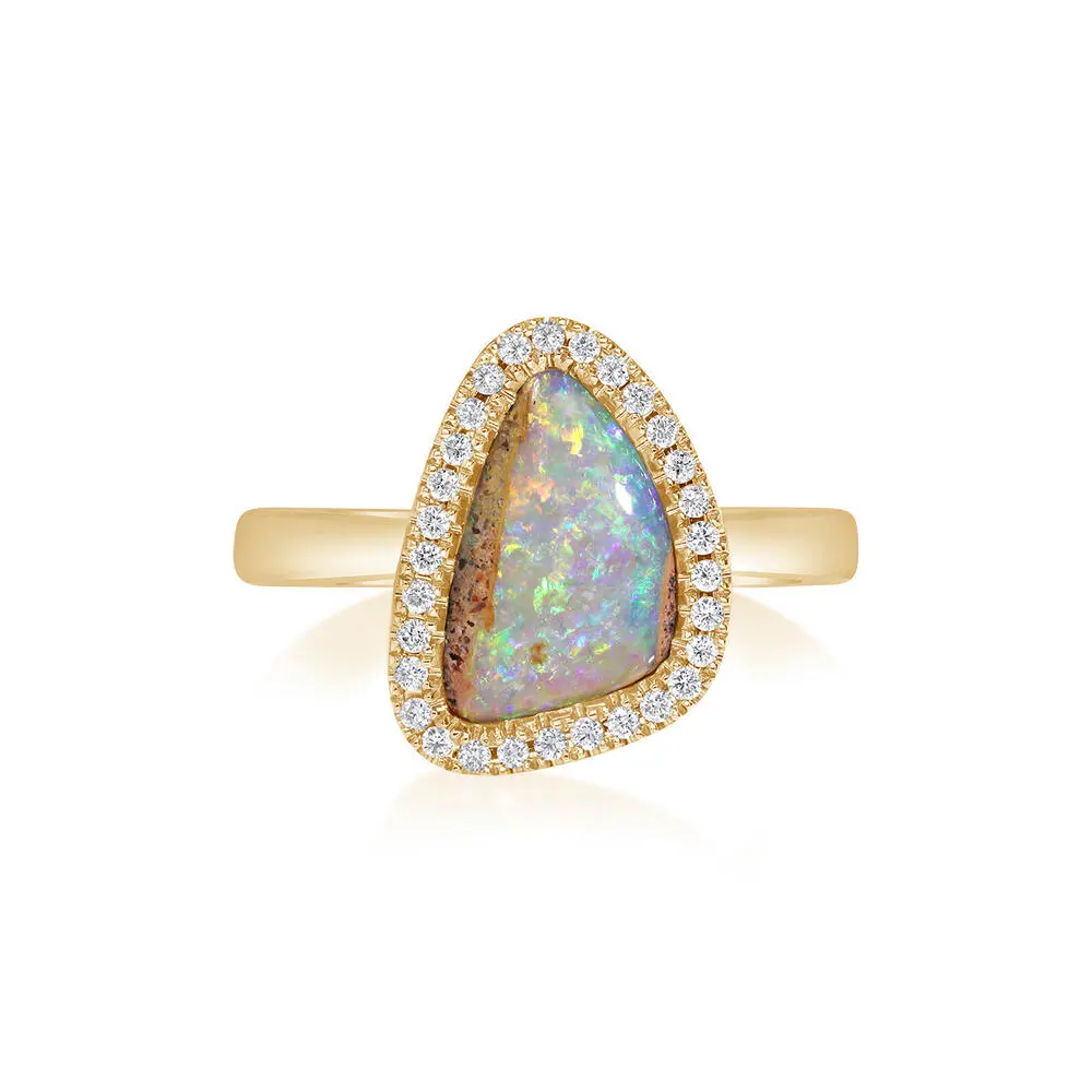14K Yellow Gold Australian Boulder Opal/Diamond Ring 14K Yellow Gold Australian Boulder Opal/Diamond Ring