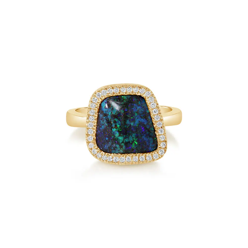 14K Yellow Gold Australian Boulder Opal/Diamond Ring 14K Yellow Gold Australian Boulder Opal/Diamond Ring