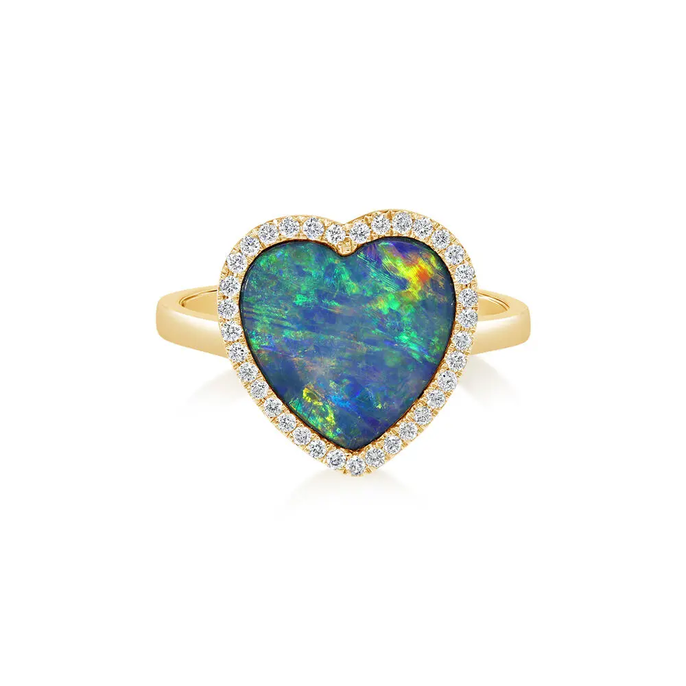 14K Yellow Gold Australian Opal Doublet/Diamond Ring 14K Yellow Gold Australian Opal Doublet/Diamond Ring