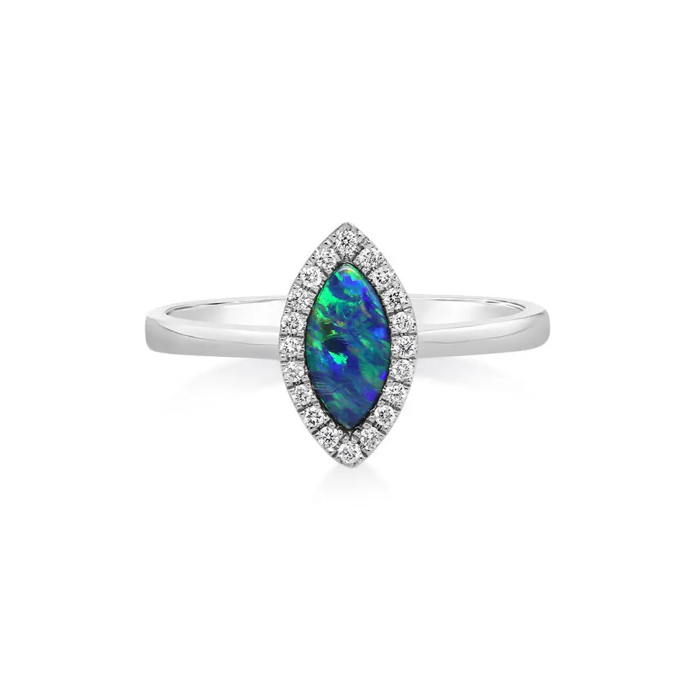 14K White Gold Australian Opal Doublet/Diamond Ring 14K White Gold Australian Opal Doublet/Diamond Ring