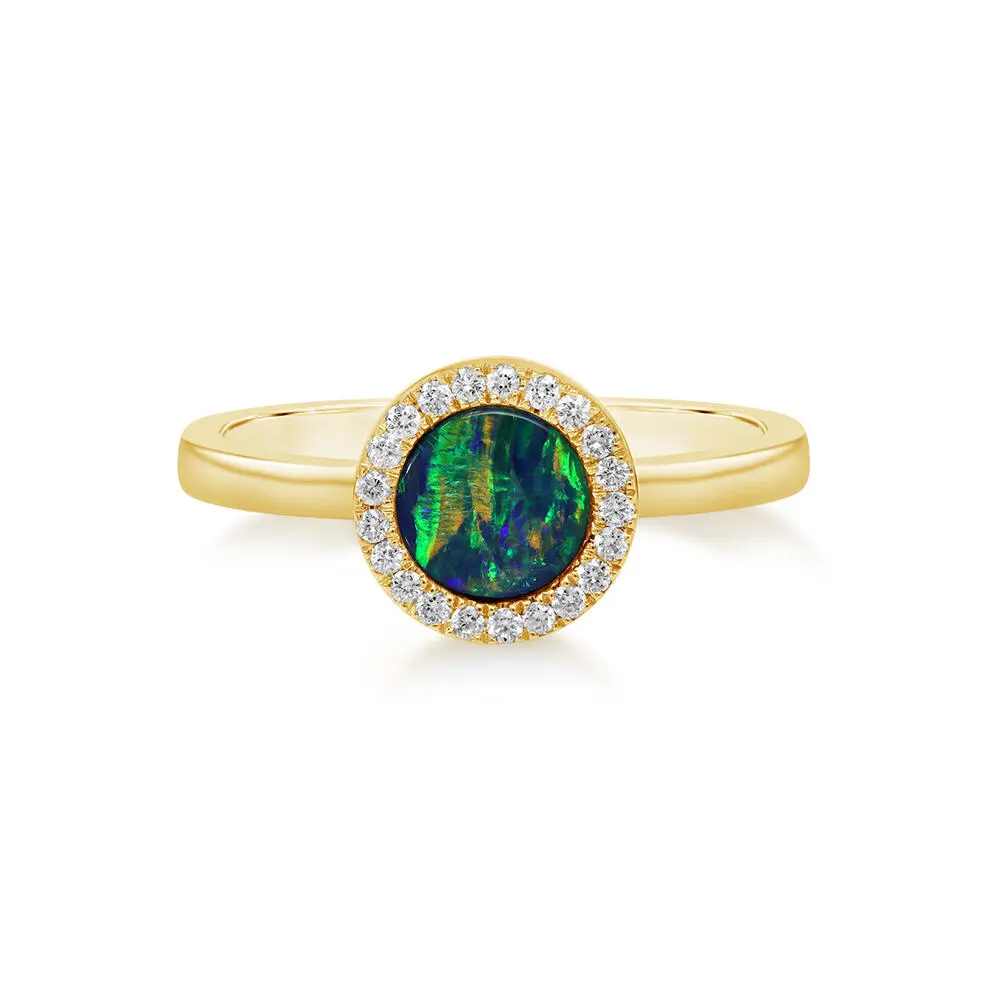 14K Yellow Gold Australian Opal Doublet/Diamond Ring