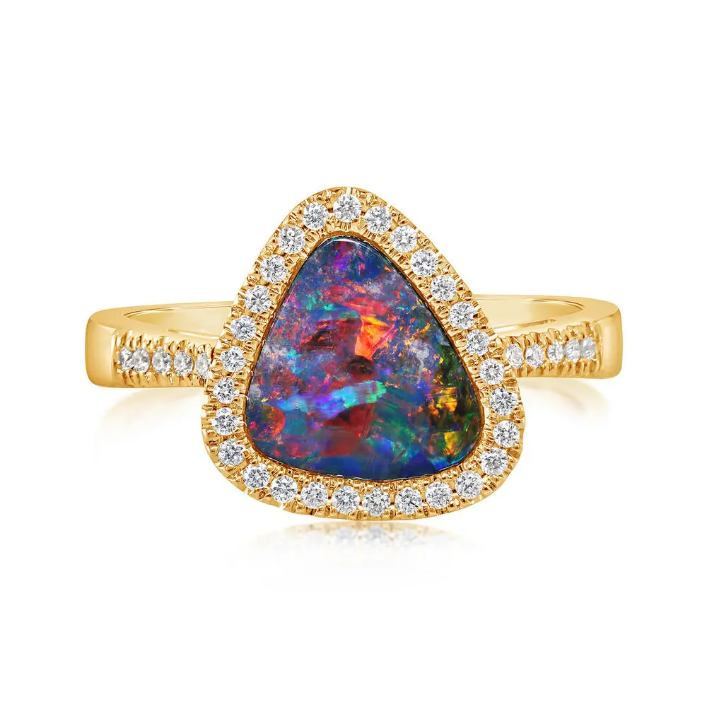 14K Yellow Gold Australian Opal Doublet/Diamond Ring 14K Yellow Gold Australian Opal Doublet/Diamond Ring