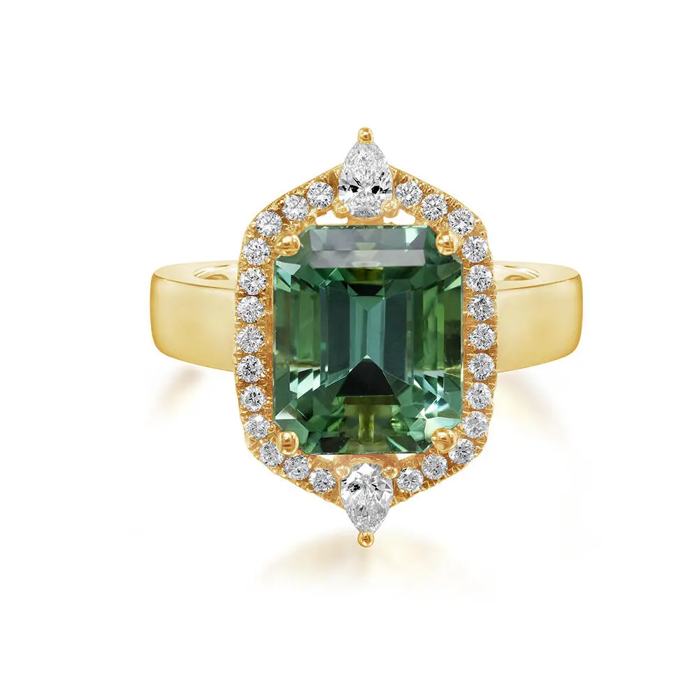 18K Yellow Gold Blue Green Tourmaline/Diamond Ring 18K Yellow Gold Blue Green Tourmaline/Diamond Ring