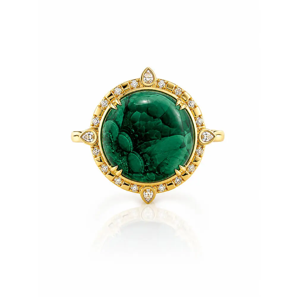 14K Yellow Gold Malachite Chrysocolla/Diamond Ring 14K Yellow Gold Malachite Chrysocolla/Diamond Ring