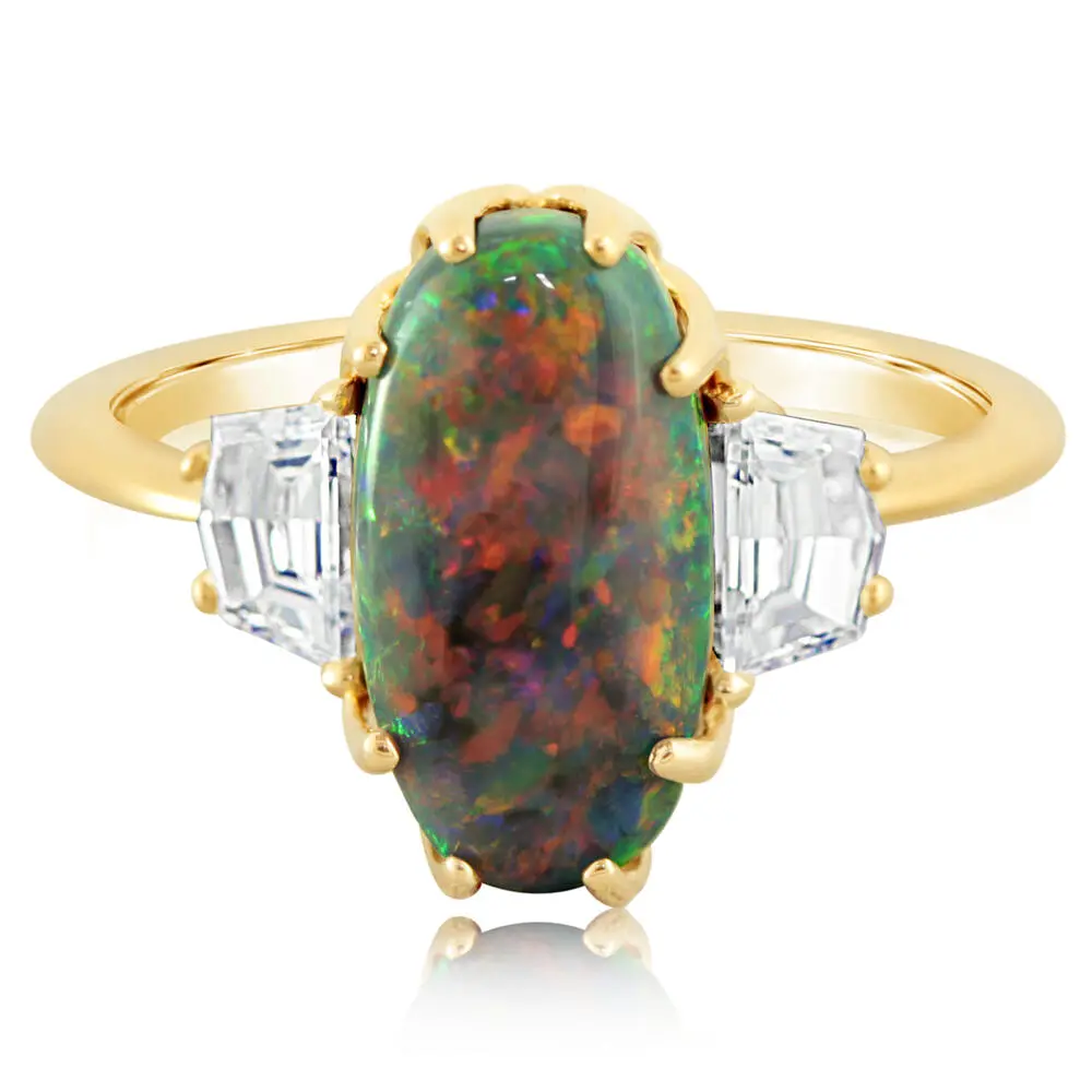 18K Yellow Gold Australian Black Opal/Diamond Ring