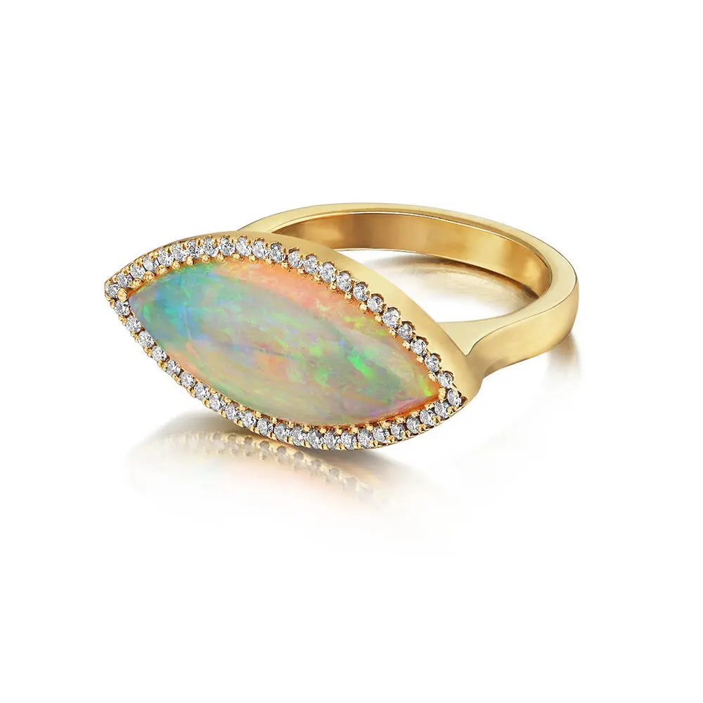 18K Yellow Gold Australian Opal/Diamond Ring 18K Yellow Gold Australian Opal/Diamond Ring