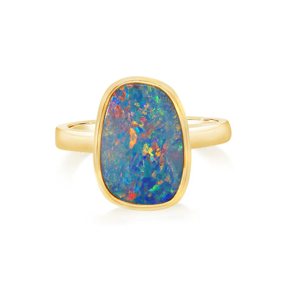 14K Yellow Gold Australian Opal Doublet Ring - Large Version 14K Yellow Gold Australian Opal Doublet Ring - Large Version