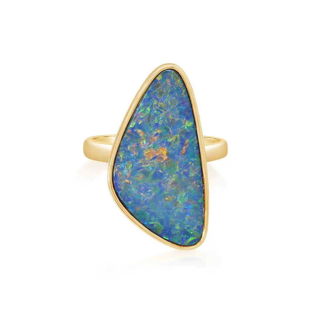 14K Yellow Gold Australian Opal Doublet Ring - Large Version