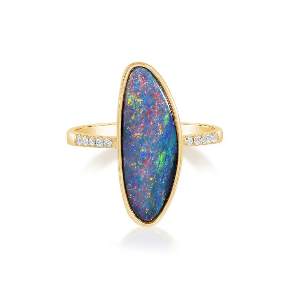 14K Yellow Gold Australian Opal Doublet/Diamond Ring 14K Yellow Gold Australian Opal Doublet/Diamond Ring