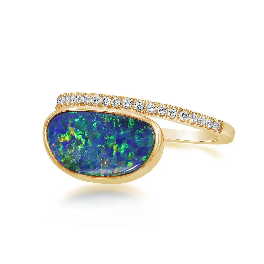 14K Yellow Gold Australian Opal Doublet/Diamond Ring 14K Yellow Gold Australian Opal Doublet/Diamond Ring