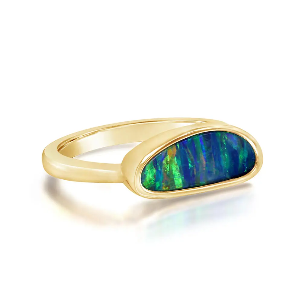 14K Yellow Gold Australian Opal Doublet East/West Ring 14K Yellow Gold Australian Opal Doublet East/West Ring