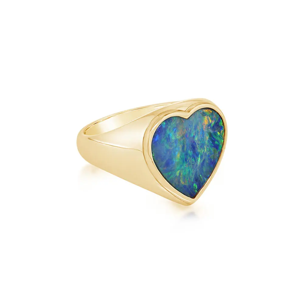14K Yellow Gold Australian Opal Doublet Ladies Ring