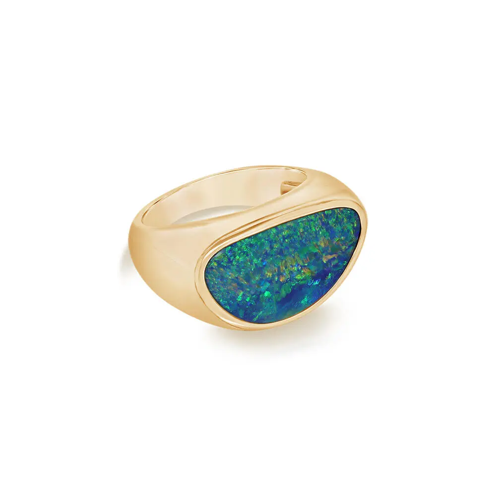 14K Yellow Gold Australian Opal Doublet Ladies Ring