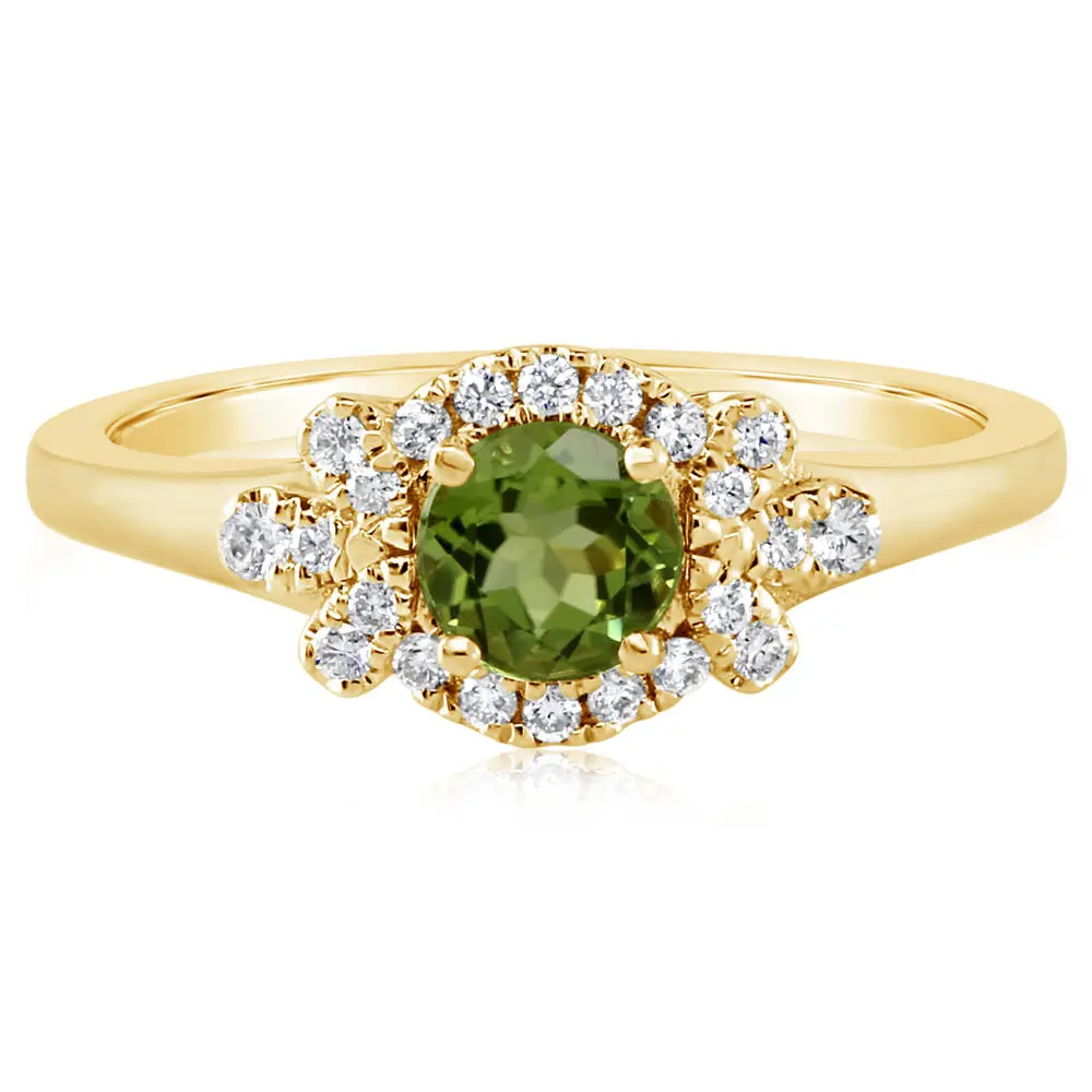 14K Yellow Gold Peridot/Diamond Ring