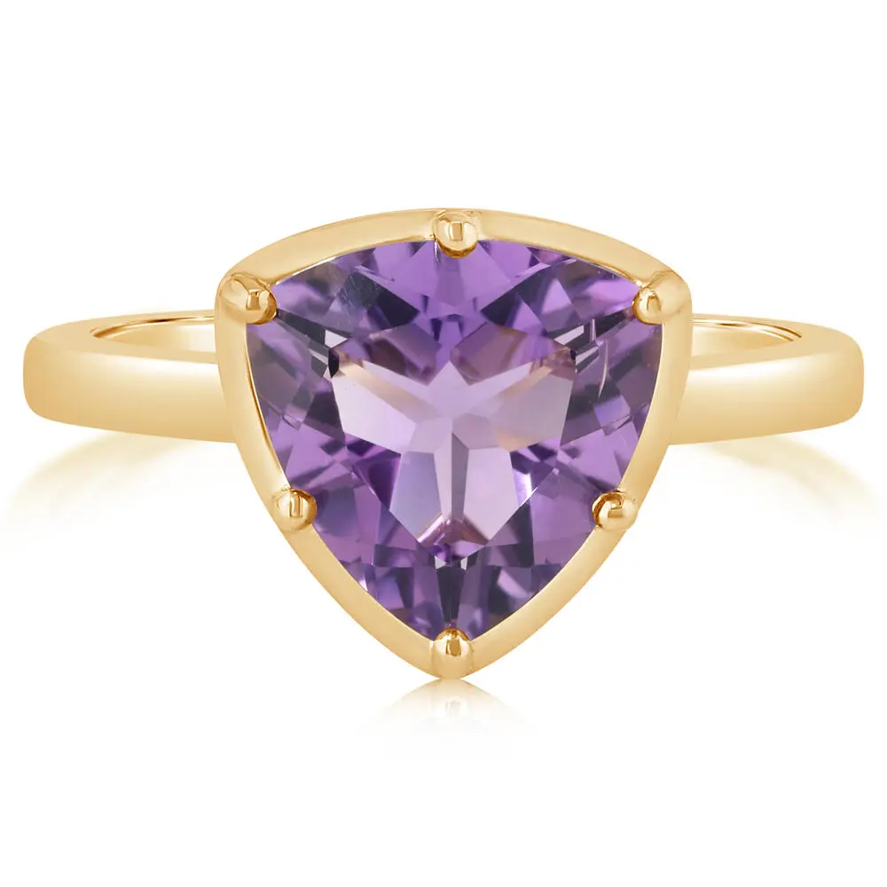 14K Yellow Gold 10mm Trillion Amethyst Ring 14K Yellow Gold 10mm Trillion Amethyst Ring