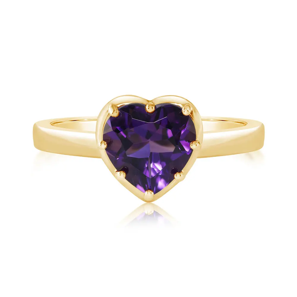 14K Yellow Gold 8mm Heart Amethyst Ring 14K Yellow Gold 8mm Heart Amethyst Ring