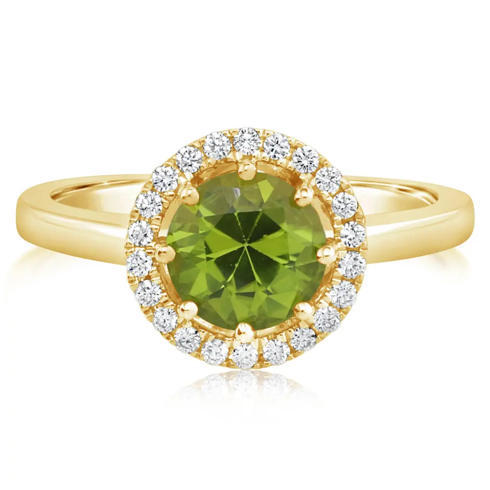 14K Yellow Gold 7mm Round Peridot/Diamond Ring 14K Yellow Gold 7mm Round Peridot/Diamond Ring