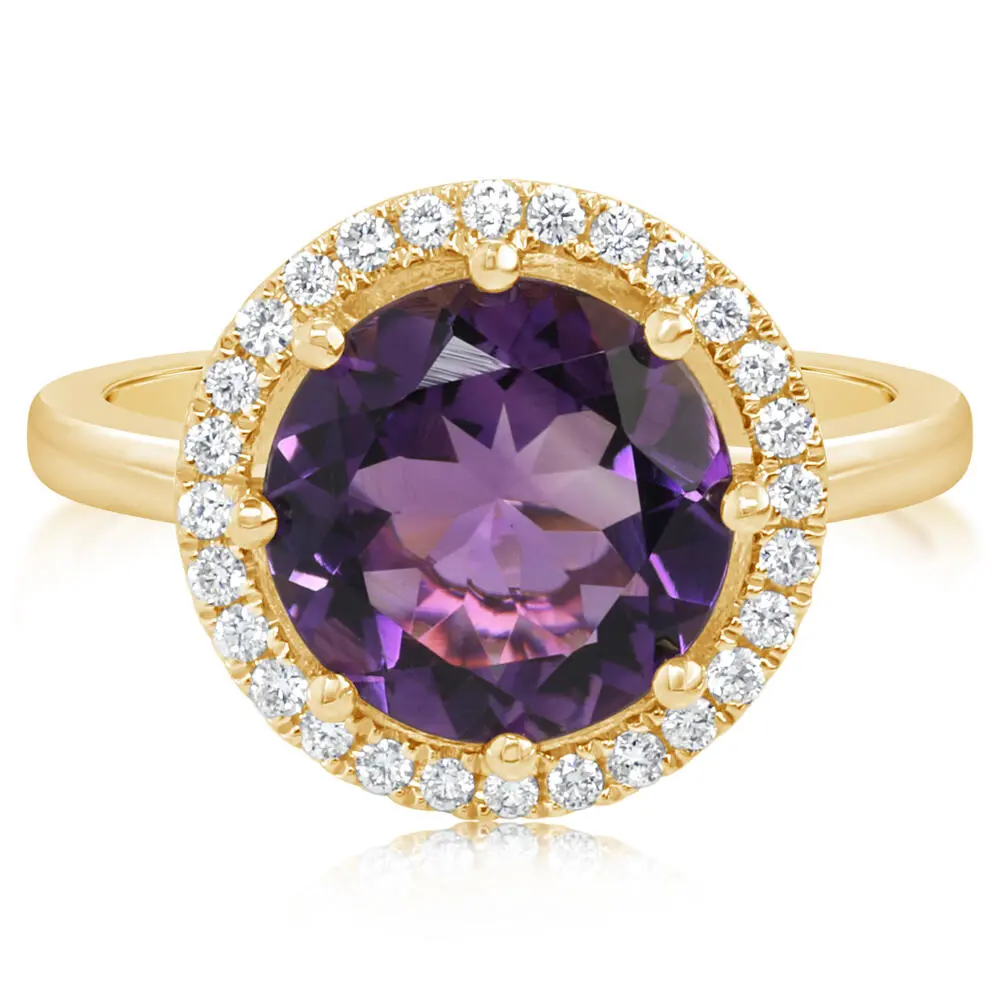 14K Yellow Gold 10mm Round Amethyst/Diamond Ring 14K Yellow Gold 10mm Round Amethyst/Diamond Ring