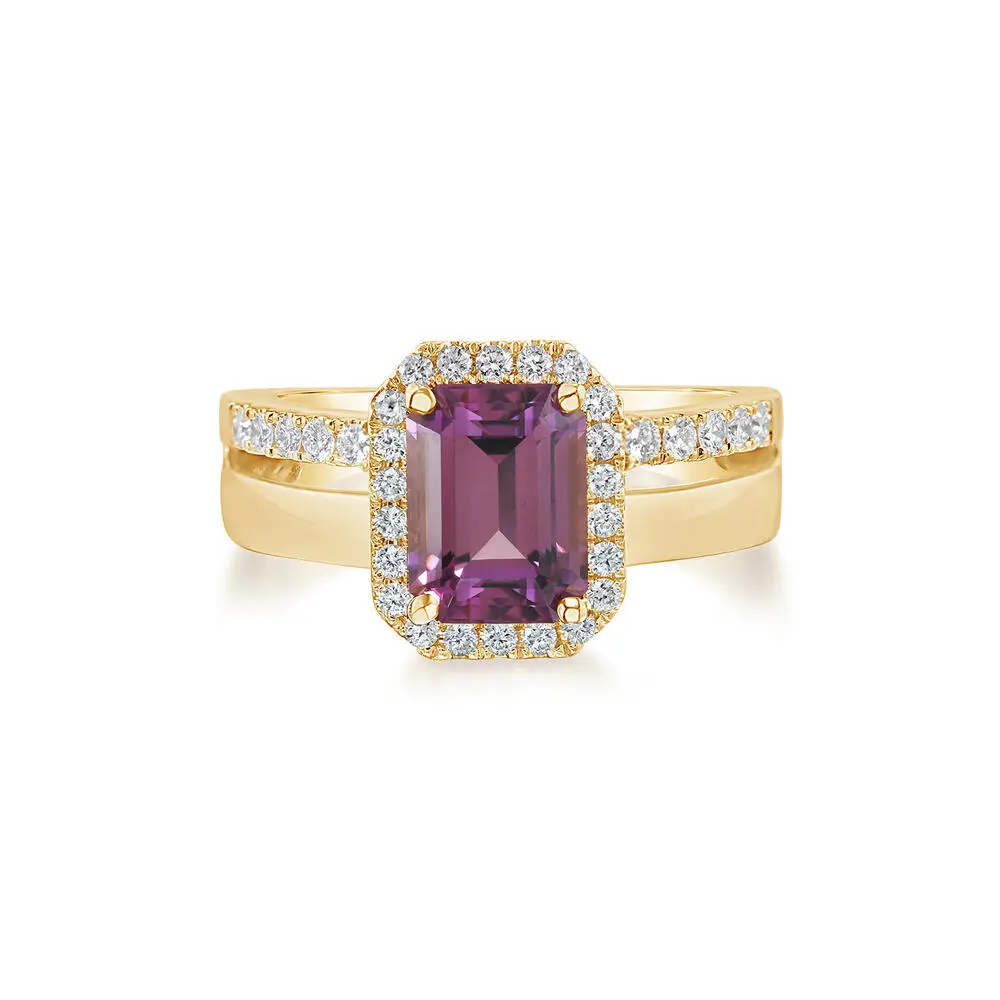 18K Yellow Gold Pink Garnet/Diamond Ring