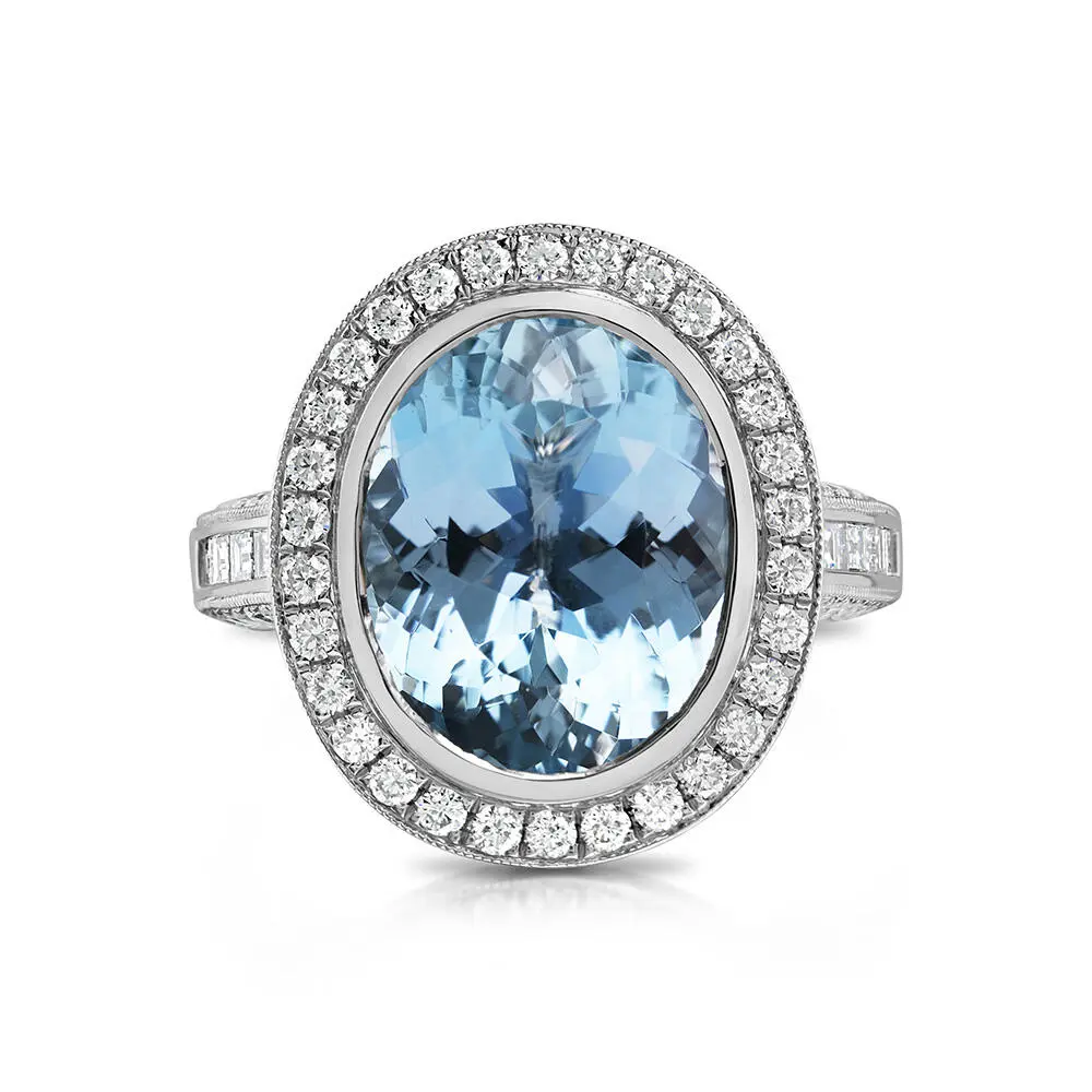 Platinum Aquamarine/Diamond Ring