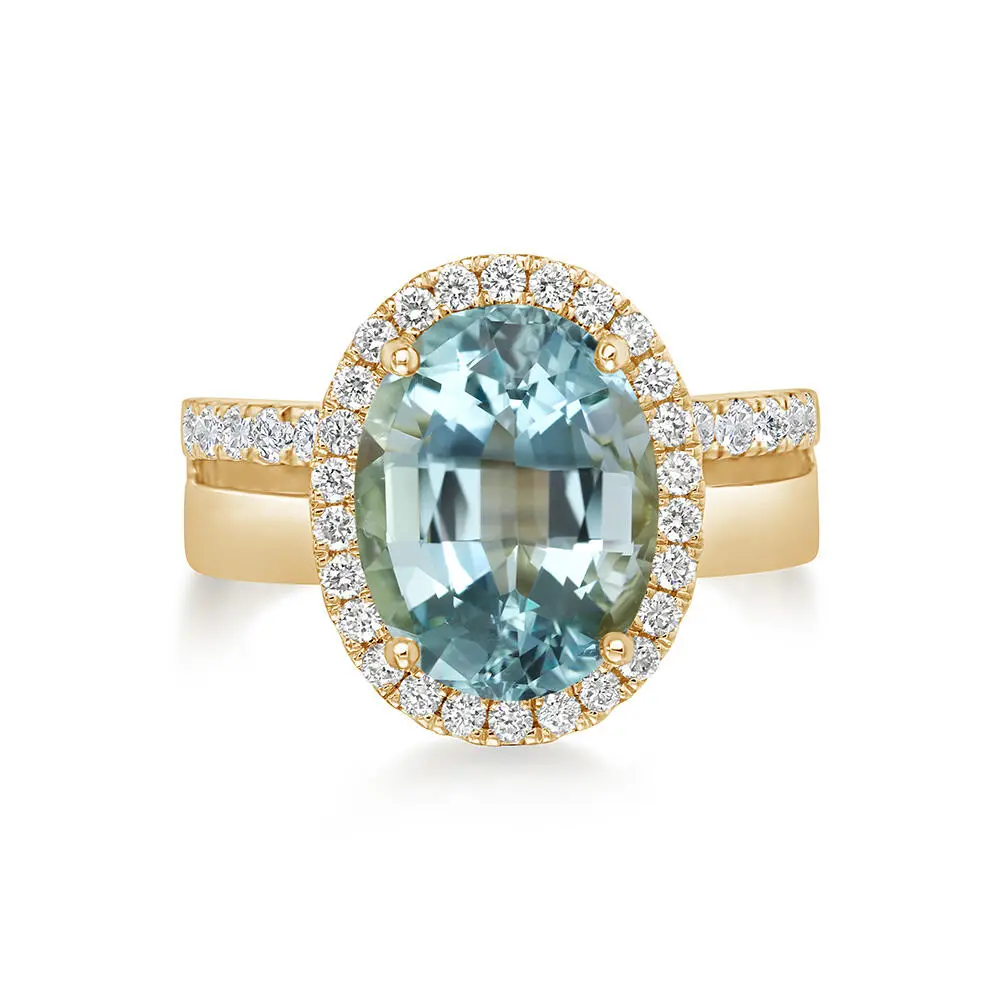 18K Yellow Gold Aquamarine/ Diamond Ring