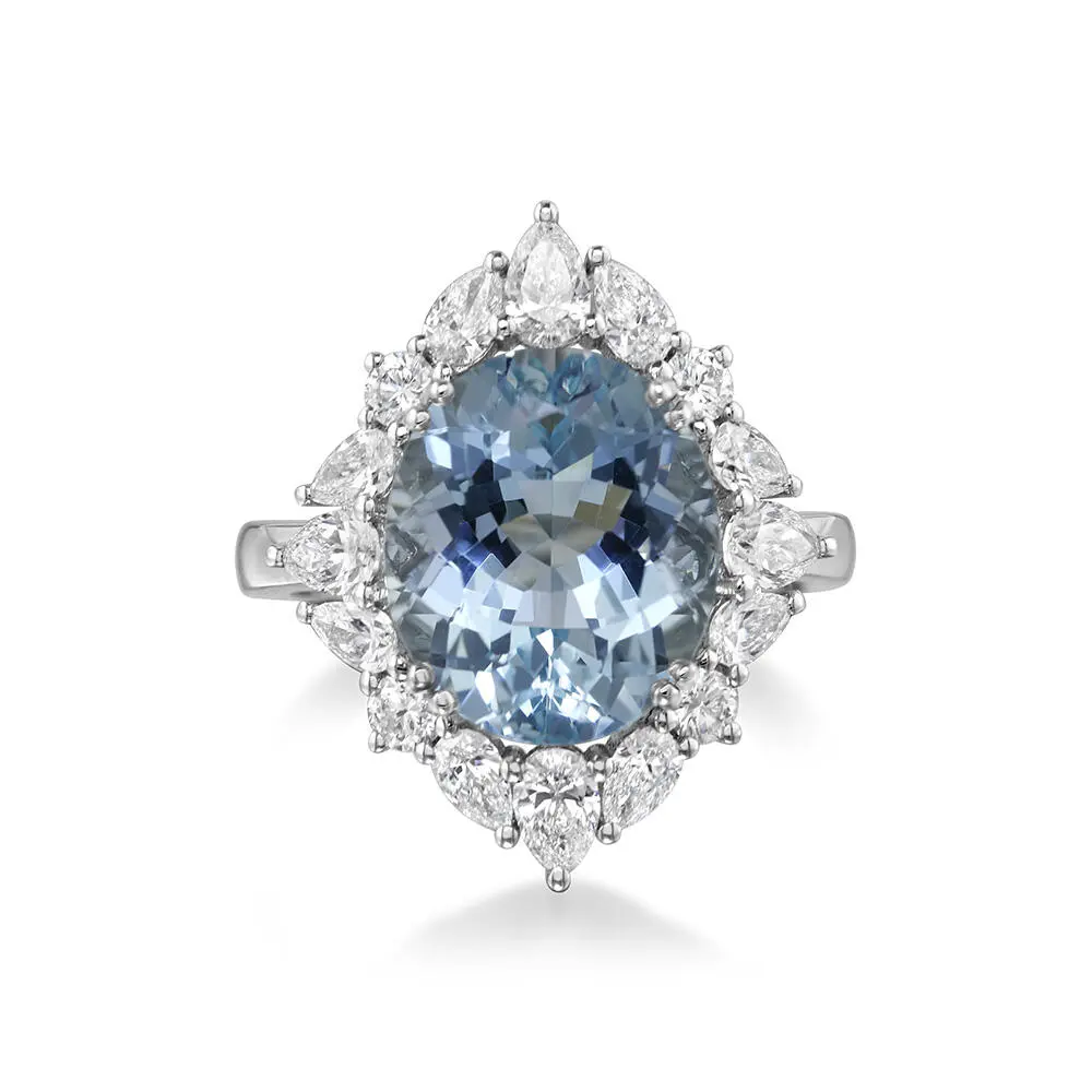 Platinum Aquamarine/Diamond Ring