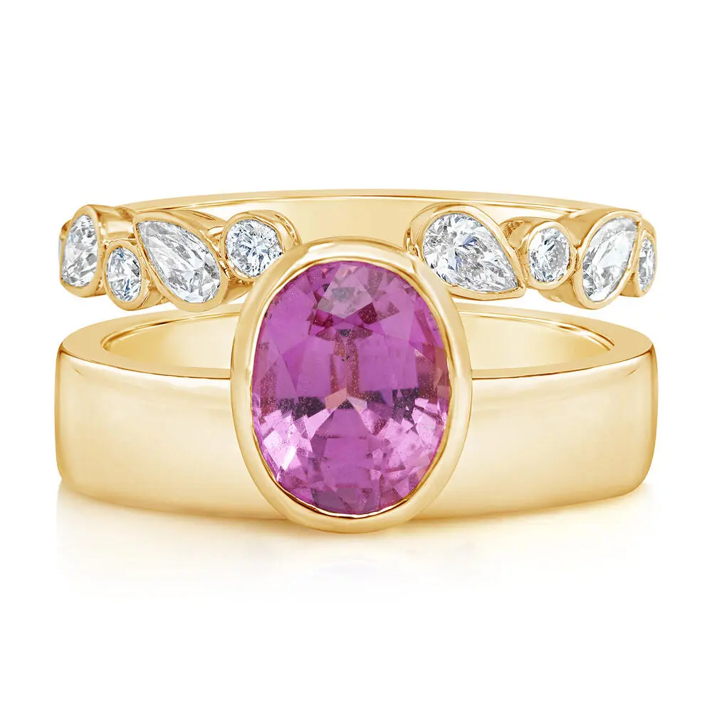 14K Yellow Gold Pink Sapphire/Diamond Ring