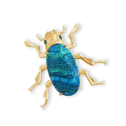 14K Yellow Gold Chrysocolla/Tsavorite Beetle Pendant/ Brooch<br>ACCOV991990C