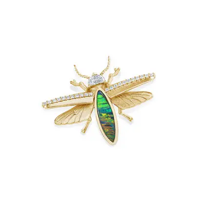 14K Yellow Gold Australian Opal Doublet/Diamond Lightning Bug Pin, ADBFF220085C, $6,945.00