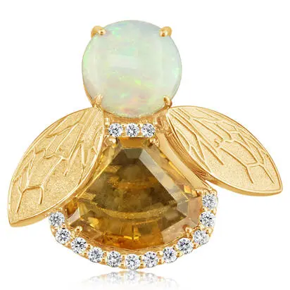 14K Yellow Gold Orange Montana Sapphire/Australian Opal/Diamond Pin, AFMFS700232C, $8,195.00