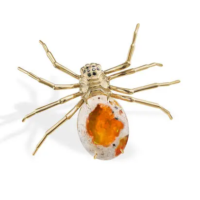 14K Yellow Gold Mexican Fire Opal/Black Diamond Lapel Pin with Yellow Plated Post/Back | AFOBO350805C