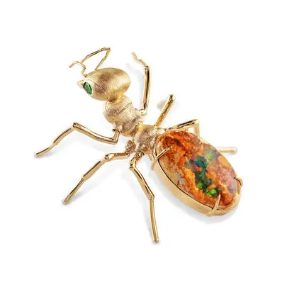 14K Yellow Gold Mexican Fire Opal Fire Ant Lapel Pin with Yellow Plated Post-Back | AFOBO400424C