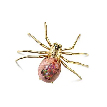 14K Yellow Gold Mexican Fire Opal/Black Diamond Spider Lapel Pin with Yellow Plated Post/Back<br>AFOBO6001020C<div class='big'>$5,495.00</div>