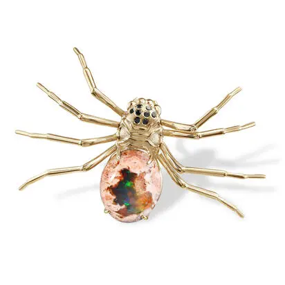 14K Yellow Gold Mexican Fire Opal/Black Diamond Lapel Pin with Yellow Plated Post/Back | AFOBO800308C