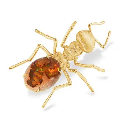 14K Yellow Gold Mexican Fire Opal/Tsavorite Fire Ant Lapel Pin with Ylw Plated Post-Back<br>AFOBO800511C