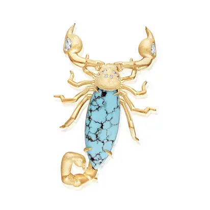 14K Yellow Golden Hills Turquoise/Diamond Scorpion Brooch<br>AKQMQ992541C<div class='big'>$8,545.00</div>