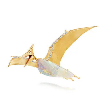 14K Yellow Gold Australian Boulder Opal/Diamond Pterodactyl Brooch<br>AMBO4A380C<div class='big'>$7,745.00</div>