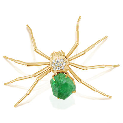 14K Yellow Gold Mint Garnet/Diamond Movable Spider Lapel Pin 14K Yellow Gold Mint Garnet/Diamond Movable Spider Lapel Pin