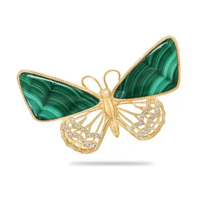 14K Yellow Gold Malachite/Diamond Butterfly Lapel Pin<br>AMKFFPR202630C