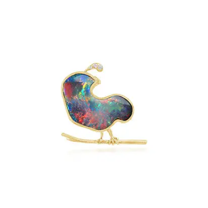 18K Yellow Gold Australian Black Opal Quail Bird Brooch/Lapel Pin, ANBFF412442E, $16,045.00