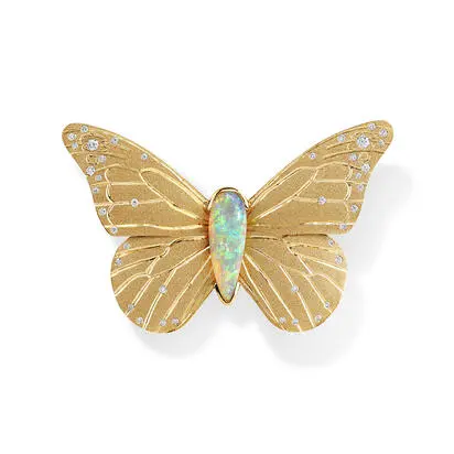 14K Yellow Gold Australian Opal/Diamond Butterfly Pin, ANLPR816245C