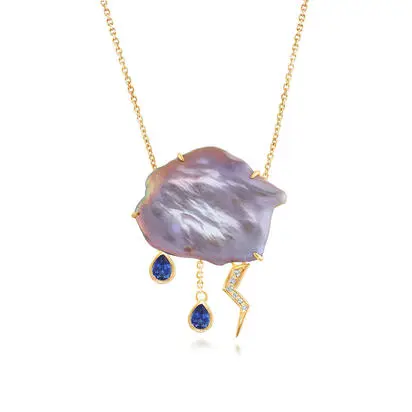 14K Yellow Gold Peach Cultured Pearl/Yogo Sapphire/Diamond Cloud Pin Brooch Combo, APFKI9921638C, $4,995.00