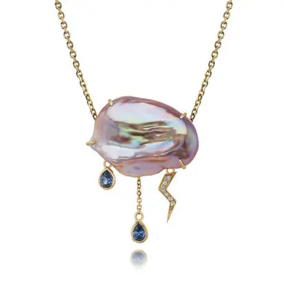 14K Yellow Gold Purple/Peach Freshwater Cultured Pearl Brooch/Pendant Combo, APFKI9931985C, $5,245.00